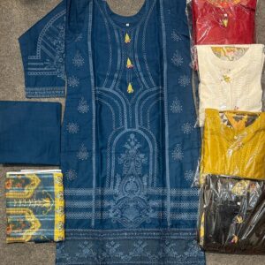 Baby Jaan 3 Piece Cotton Long Shirt – Booring & Chicken Kari Design – Zinc & Maharon – Elegant & Comfortable